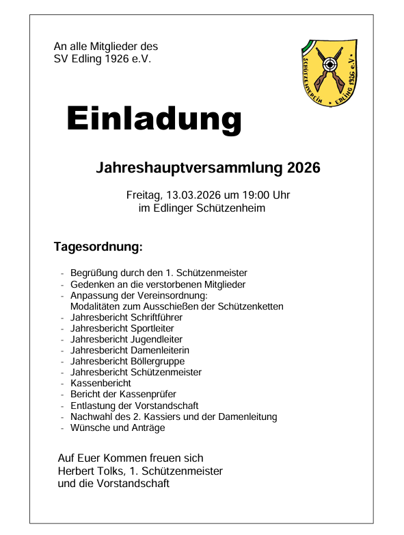 Einladung zur Jahreshauptversammlung